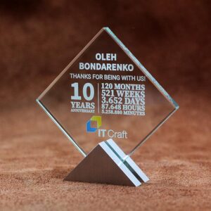 Нагорода скляна з металом для IT-сфери 12x12см АРТПРИЗ GL-23