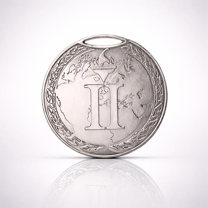 Медаль MA195 Срібло D50мм з земною кулею вибите призове місце важка медаль