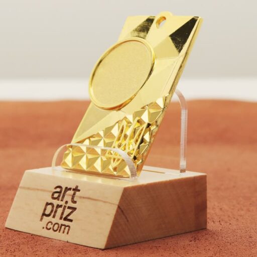 Медаль МА088 Gold прямокутна з гербом України місце під Жетон D25мм (65*40мм)