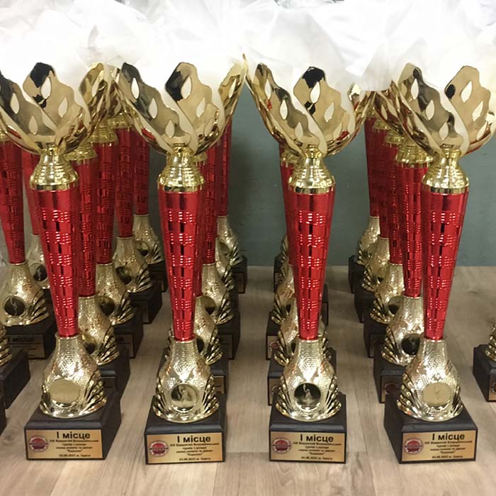 Кубок K5056С - універсальний малий високий кубок сучасного дизайну с жетоном D25мм h31см