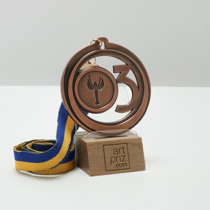 Медаль МА085 Бронза зі стрічкою D65мм з призовим місцем зображенням Ніки або жетон D25мм