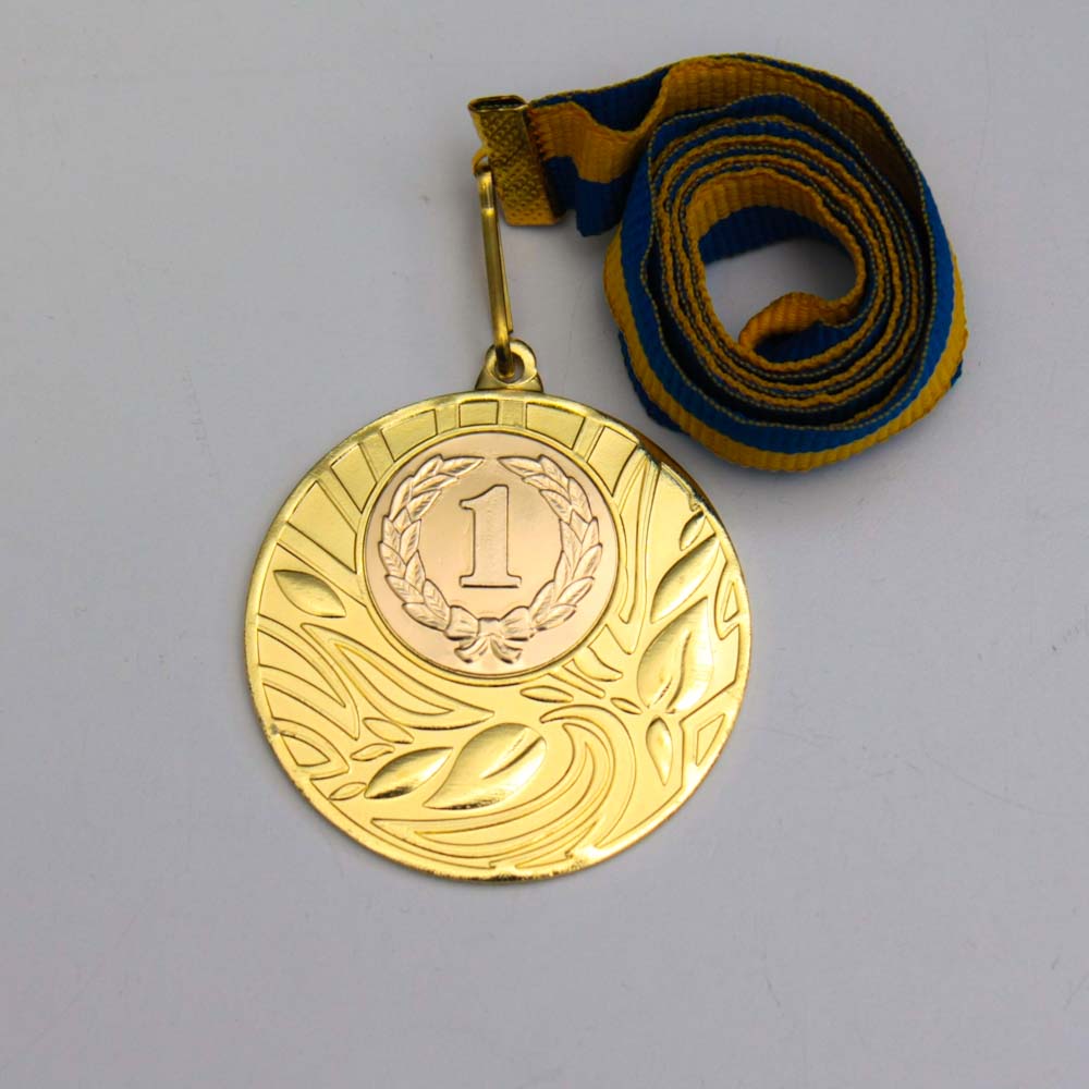 Медаль МА2750 Золото зі стрічкою штампована D50мм жетон Д25мм