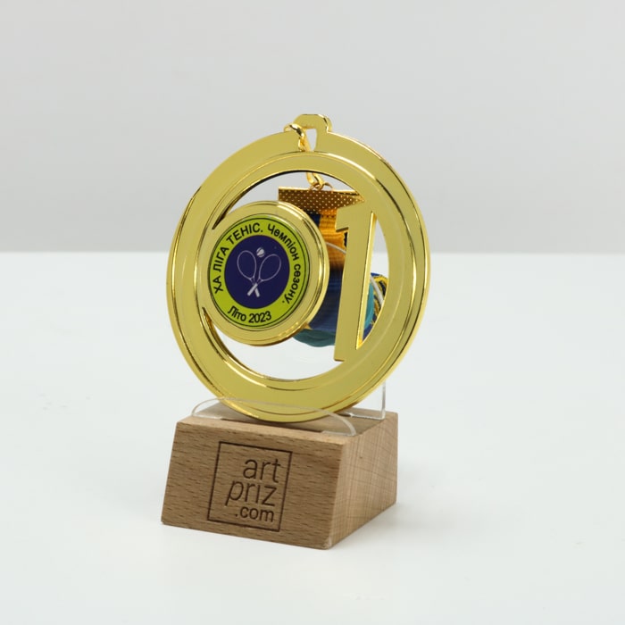 Медаль МА085 золото зі стрічкою D65мм з призовим місцем зображенням Ніки або жетон D25мм