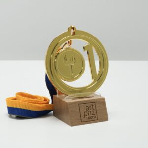 Медаль МА085 золото зі стрічкою D65мм з призовим місцем зображенням Ніки або жетон D25мм