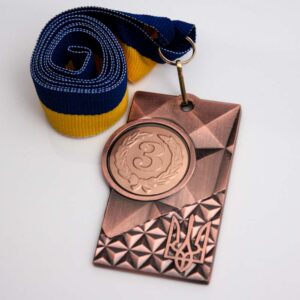 Медаль МА088 бронза зі стрічкою прямокутна з гербом України Жетон D25мм (65*40мм)