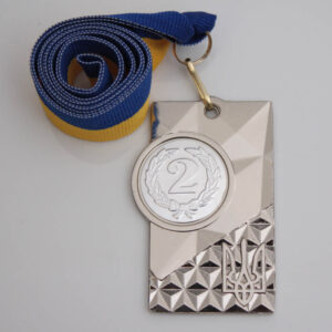 Медаль МА088 срібло зі стрічкою прямокутна з гербом України Жетон D25мм (65*40мм)