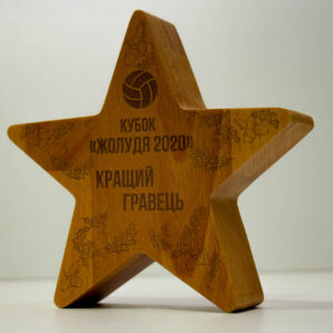 Нагорода з дерева Зірка КУБОК ЖЕЛУДЯ Висота 15 см NDKG15