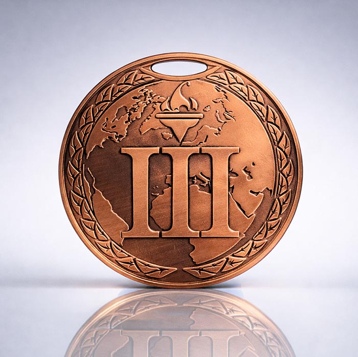Медаль MA195 Бронза D50мм з земною кулею вибите призове місце важка медаль