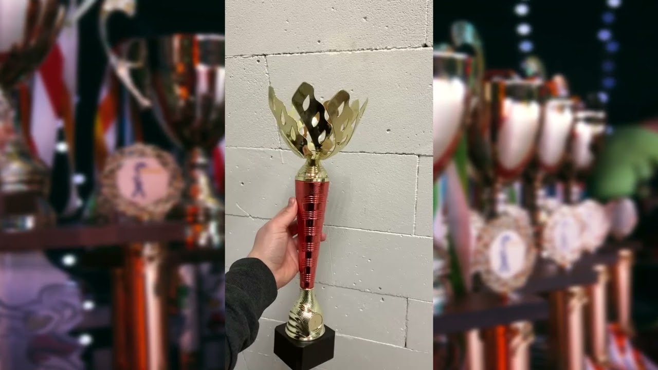 Кубок K5056А універсальний великий високий кубок сучасного дизайну с жетоном D25мм h41см