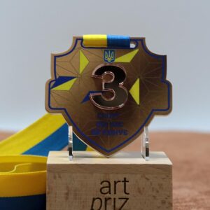 Медаль металева у формі щита за третє місце Бронза у національному стилі 75x75мм АРТПРИЗ 1048MB3