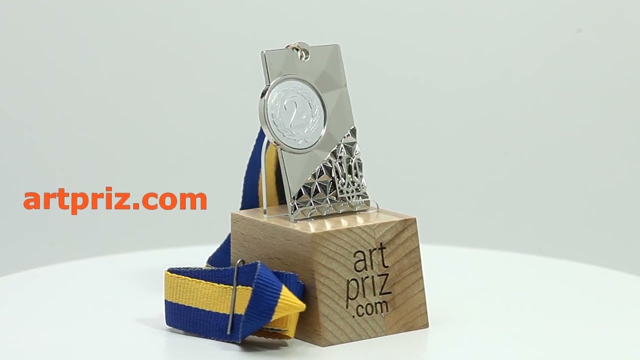 Медаль МА088 срібло зі стрічкою прямокутна з гербом України Жетон D25мм (65*40мм)