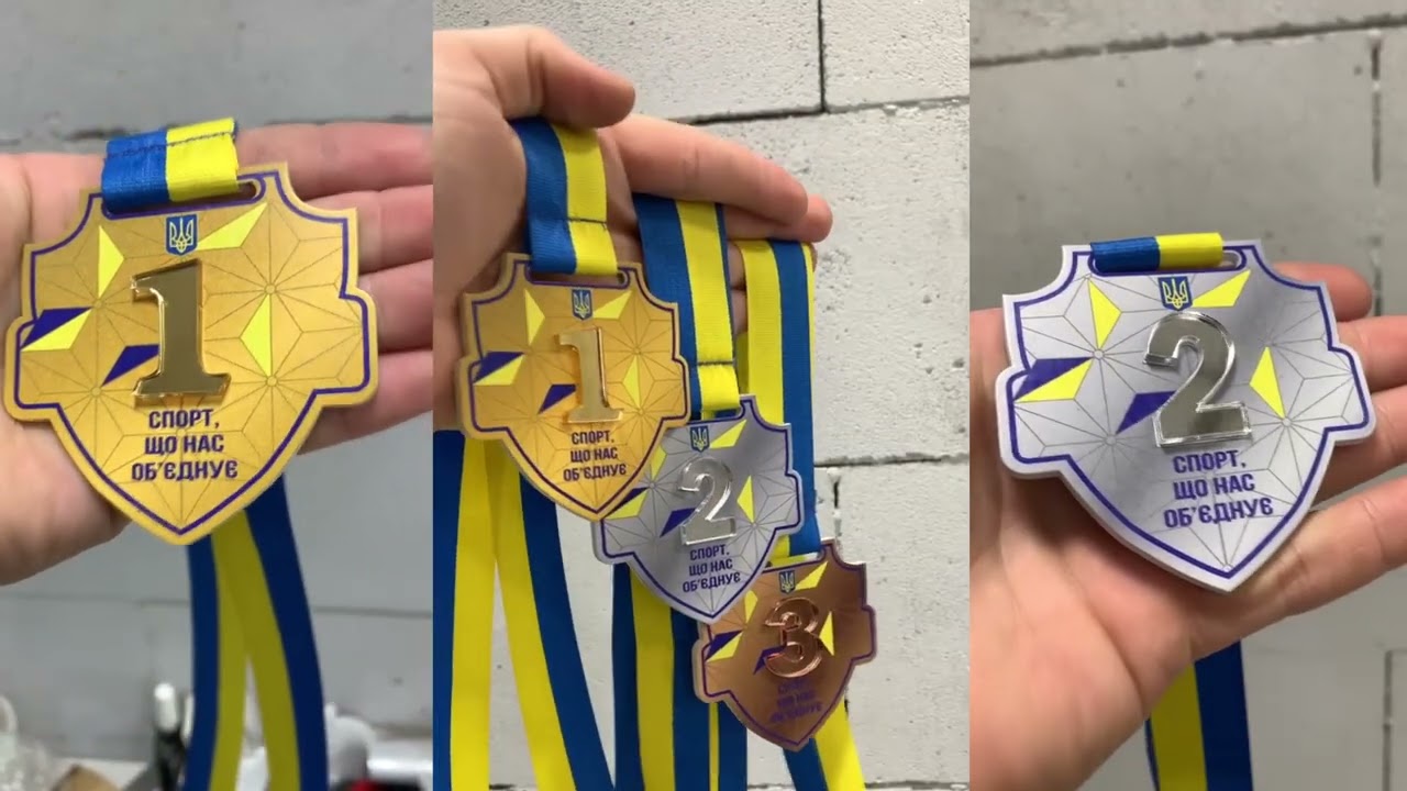 Медаль металева у формі щита за перше місце Золото у національному стилі 75x75мм АРТПРИЗ 1048MZ3