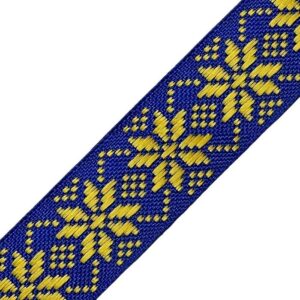 Стрічка синьо-жовта з національним орнаментом для медалей з затискачем і карабіном 25мм SNSG25