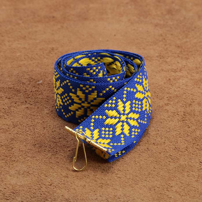 Стрічка синьо-жовта з національним орнаментом для медалей з затискачем і карабіном 25мм SNSG25