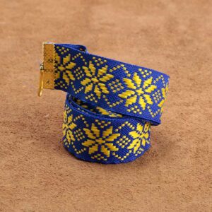 Стрічка синьо-жовта з національним орнаментом для медалей з затискачем і карабіном 25мм SNSG25