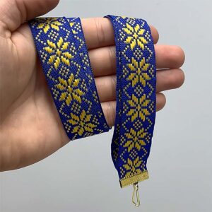 Стрічка синьо-жовта з національним орнаментом для медалей з затискачем і карабіном 25мм SNSG25
