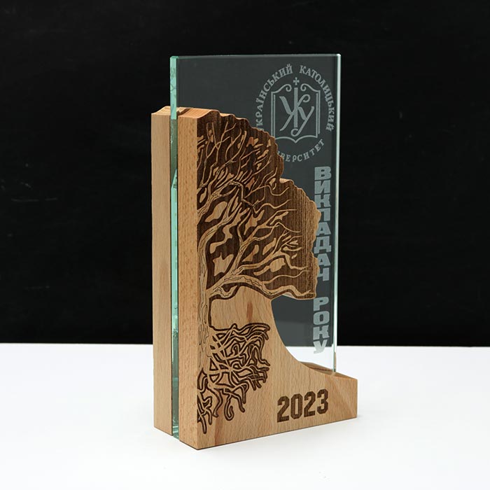 Нагорода з Дерева та Скла  ВИКЛАДАЧ РОКУ 11x21см АРТПРИЗ 2602N3