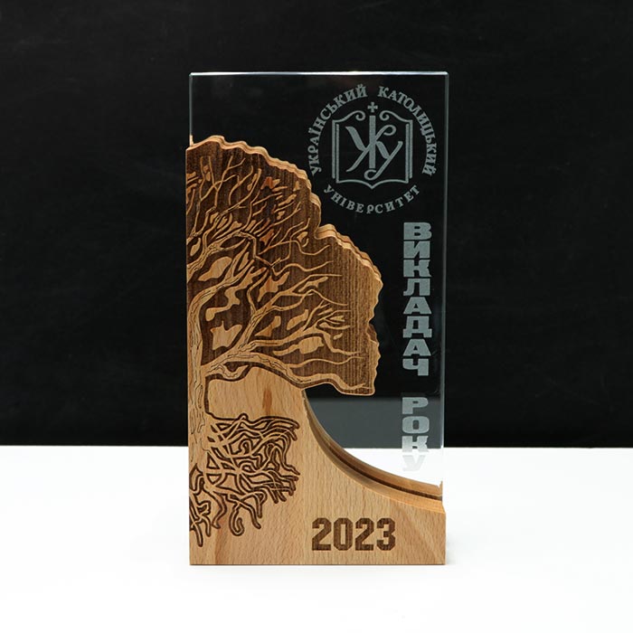 Нагорода з Дерева та Скла  ВИКЛАДАЧ РОКУ 11x21см АРТПРИЗ 2602N3