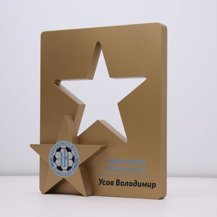 Нагорода з дерева STAR ЧЕМПІОНАТ УКРАЇНИ З ФУТБОЛУ Висота 25см NDS25