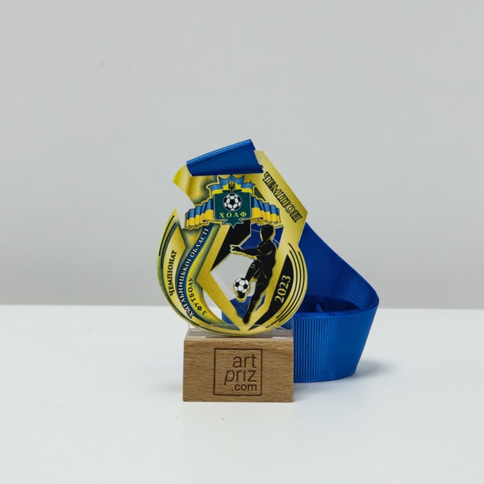 Медаль металева з футболу ЧЕМПІОНАТ ХМЕЛЬНИЦЬКОЇ ОБЛАСТІ 70х55 мм АРТПРИЗ 4751М3