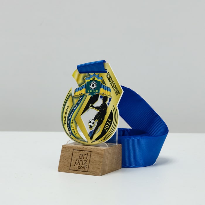 Медаль металева з футболу ЧЕМПІОНАТ ХМЕЛЬНИЦЬКОЇ ОБЛАСТІ 70х55 мм АРТПРИЗ 4751М3