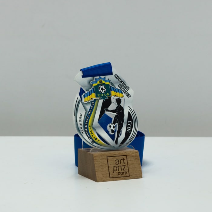 Медаль металева з футболу ЧЕМПІОНАТ ХМЕЛЬНИЦЬКОЇ ОБЛАСТІ 70х55 мм АРТПРИЗ 4751М3
