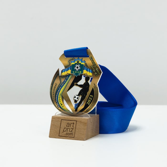 Медаль металева з футболу ЧЕМПІОНАТ ХМЕЛЬНИЦЬКОЇ ОБЛАСТІ 70х55 мм АРТПРИЗ 4751М3