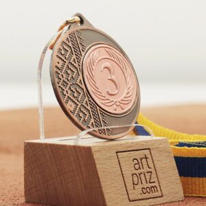 Медаль MA1540 Бронза, зі стрічкою 10мм, D40мм, жетон Д25мм Орнамент вишиванка