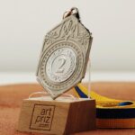 Медаль МА095 Срібло Шестикутник зі стрічкою з гербом України Жетон D25мм (65*40мм)