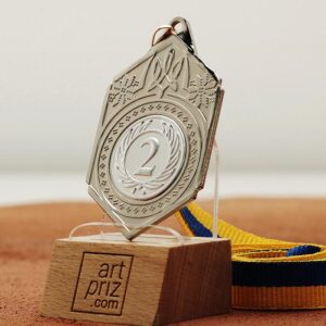 Медаль МА095 Срібло Шестикутник зі стрічкою з гербом України Жетон D25мм (65*40мм)