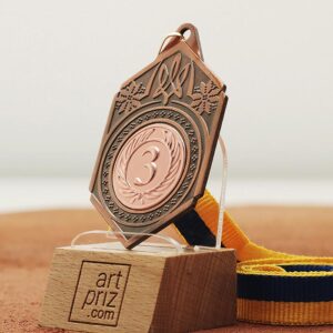 Медаль МА095 Бронза Шестикутник зі стрічкою з гербом України Жетон D25мм (65*40мм)