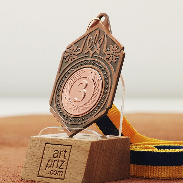 Медаль МА095 Бронза Шестикутник зі стрічкою з гербом України Жетон D25мм (65*40мм)