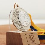 Медаль MA1540 Серебро, с лентой 10мм, D40мм, жетон Д25мм Орнамент вышиванка