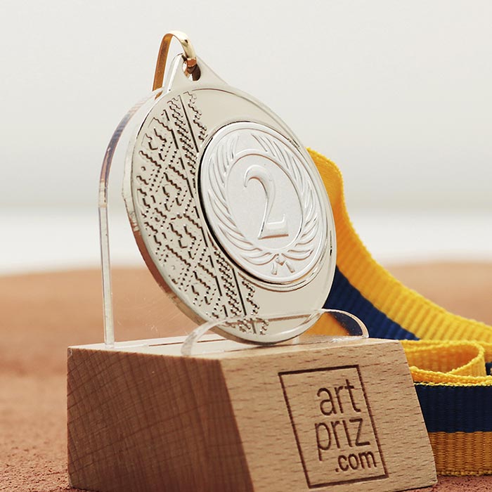 Медаль MA1540 Срібло, зі стрічкою 10мм, D40мм, жетон Д25мм Орнамент вишиванка