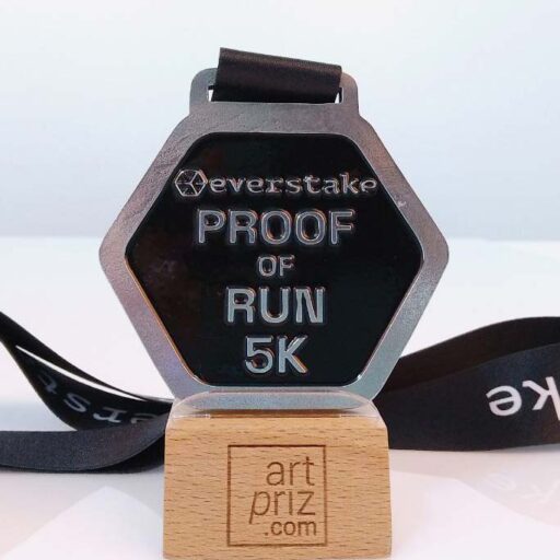 Медаль лита "PROOF OF RUN 5K" з чорною емаллю 70мм АРТПРИЗ 4909-5