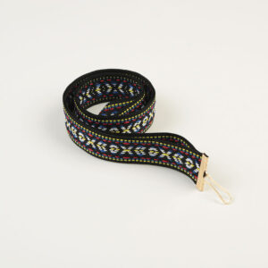 Стрічка ткана орнамент чорна, з затискачем і карабіном 23 мм ST23O