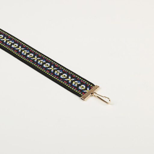 Стрічка ткана орнамент чорна, з затискачем і карабіном 23 мм ST23O