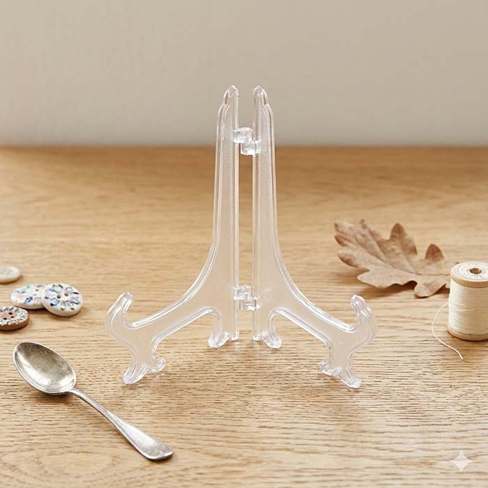 Пластикова підставка для сувенірної тарілки, плакетки, фоторамки, Прозора, 125х70мм PP12