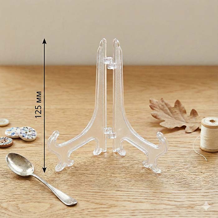 Пластикова підставка для сувенірної тарілки, плакетки, фоторамки, Прозора, 125х70мм PP12