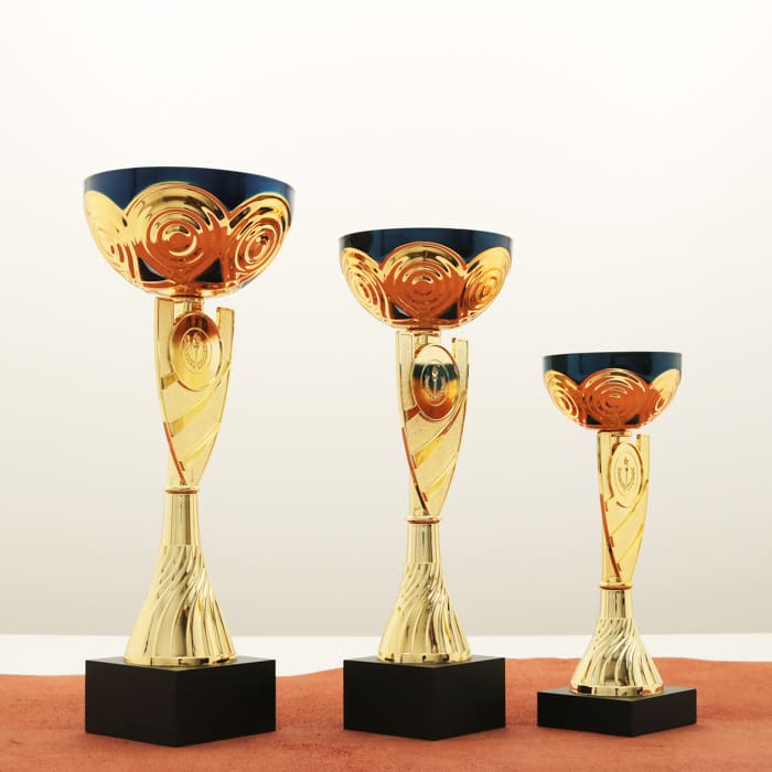 Кубок нагородний K5134B золото-синій на мармуровій основі H31см, чаша D10см