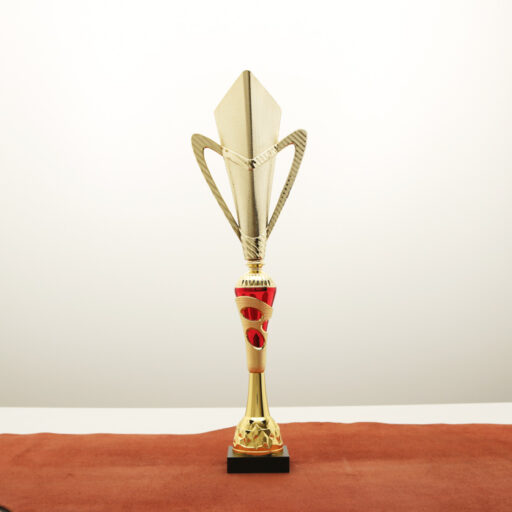 Кубок нагородний K5103B золото-червоний з ручками на дерев’яній основі H49см