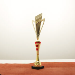 Кубок нагородний K5103C золото-червоний з ручками на дерев’яній основі H45см