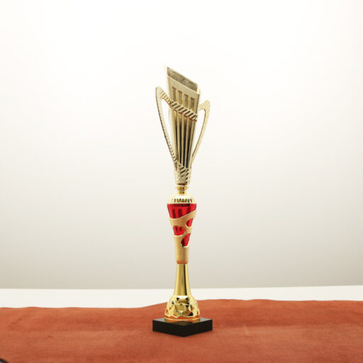 Кубок нагородний K5103C золото-червоний з ручками на дерев’яній основі H45см