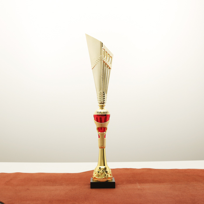 Кубок нагородний K5103C золото-червоний з ручками на дерев’яній основі H45см