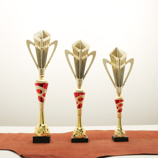 Кубок нагородний K5103C золото-червоний з ручками на дерев’яній основі H45см