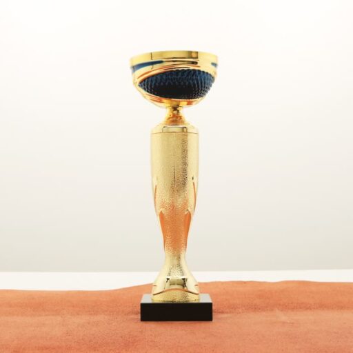 Кубок нагородний K5128B золото-синій на мармуровій основі H24см, чаша D10см