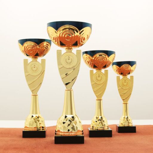 Кубок нагородний K5110B золото-синій на мармуровій основі H28см, чаша D10см