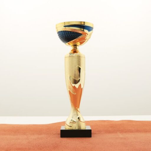 Кубок нагородний K5128C золото-синій на мармуровій основі H24см, чаша D8см