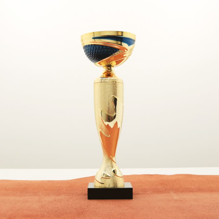 Кубок нагородний K5128C золото-синій на мармуровій основі H24см, чаша D8см