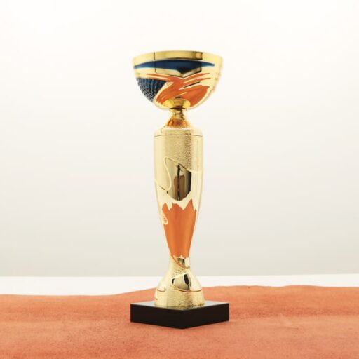 Кубок нагородний K5128C золото-синій на мармуровій основі H24см, чаша D8см